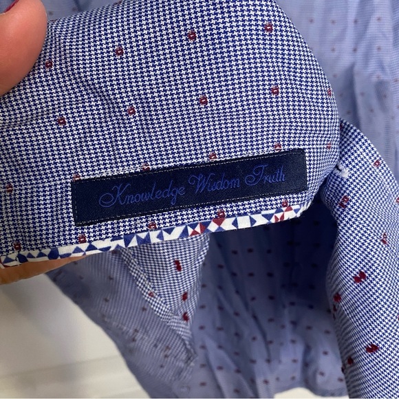 Robert Graham Tailored Fit Blue Grid Dot Button Front Collared Shirt Size XL - Picture 5 of 9
